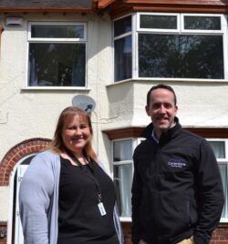 Natalie Smith, Facilities Co-ordinator, The Salvation Army and Dean Starr, Director of the Cornerstone Partnership outside one of the purchased properties in Coventry