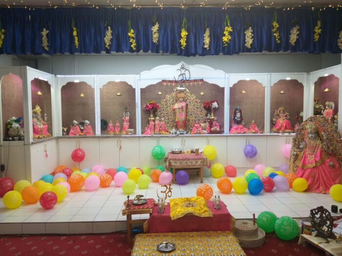 temple in Sudbury decorated for a celebration 