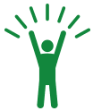green person celebrating with arms in the air