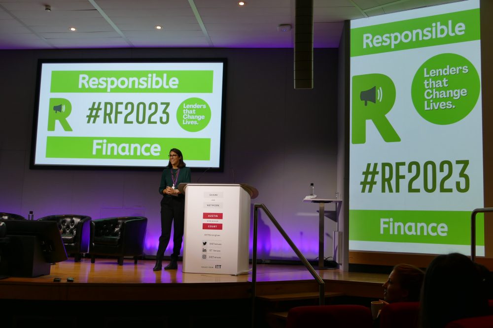 Stage and presenter at responsible finance member day