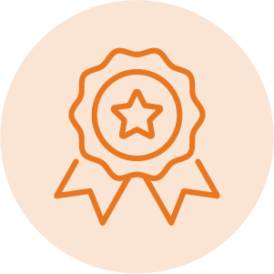 orange circle with line drawing of a rosette inside
